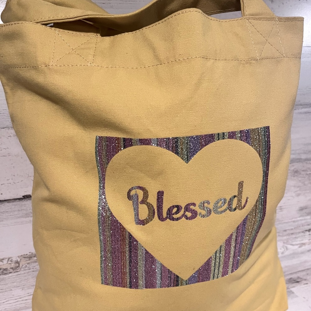 Canvas Solid Yellow “Blessed” tote bag ~ great for grocery shopping